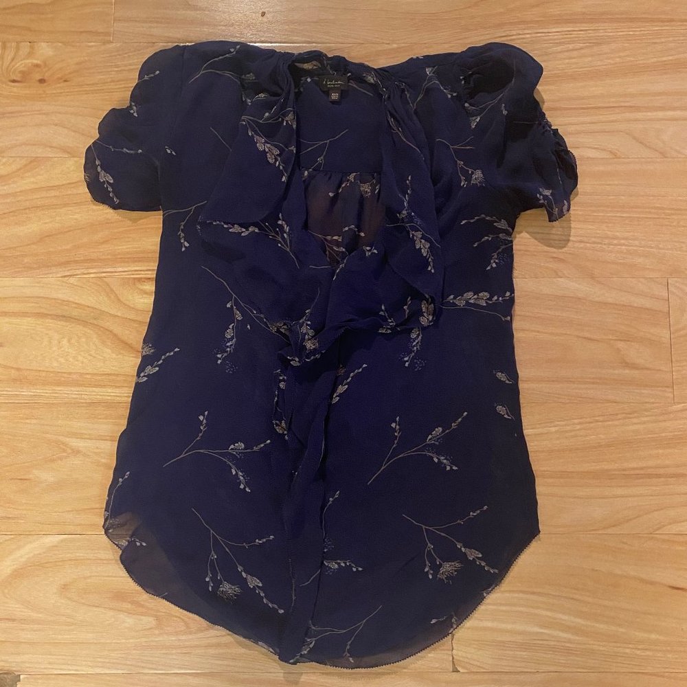 BABATON Women's Silk Short Sleeve Floral Blouse Shirt XXXS